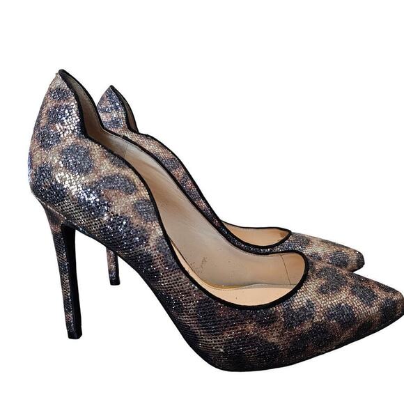 Jessica Simpson Pixy Heels Womens Size 8 Animal Print Shimmer Black Brown Party - Picture 1 of 9